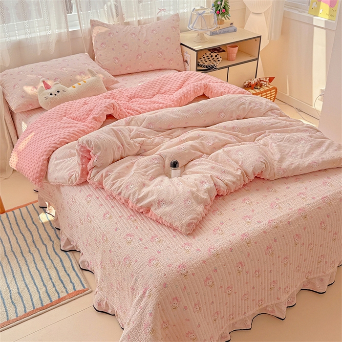 91家纺网 家纺一手货源 找家纺 繁花家居 2025新款床盖豆豆被套春秋被套冬被云感超软木棉被子被芯 花边床盖-豆豆被-萌美蒂