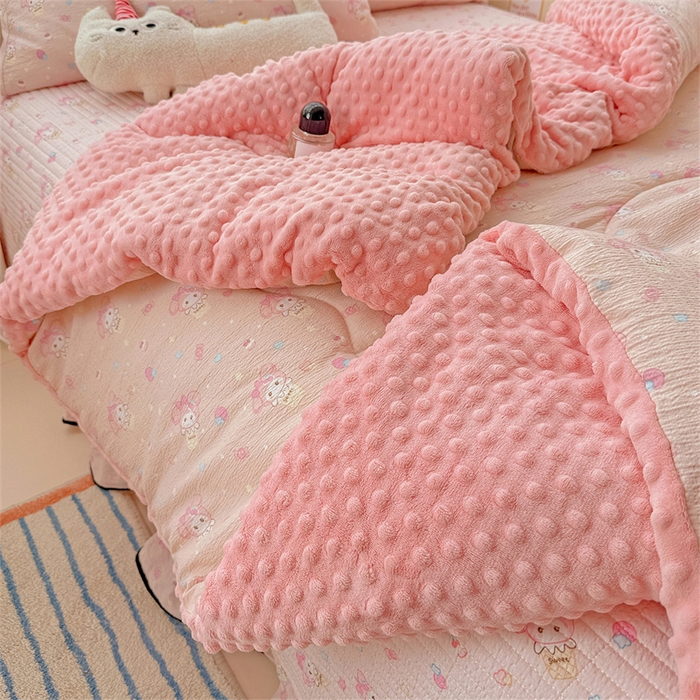 91家纺网 家纺一手货源 找家纺 繁花家居 2025新款床盖豆豆被套春秋被套冬被云感超软木棉被子被芯 花边床盖-豆豆被-萌美蒂