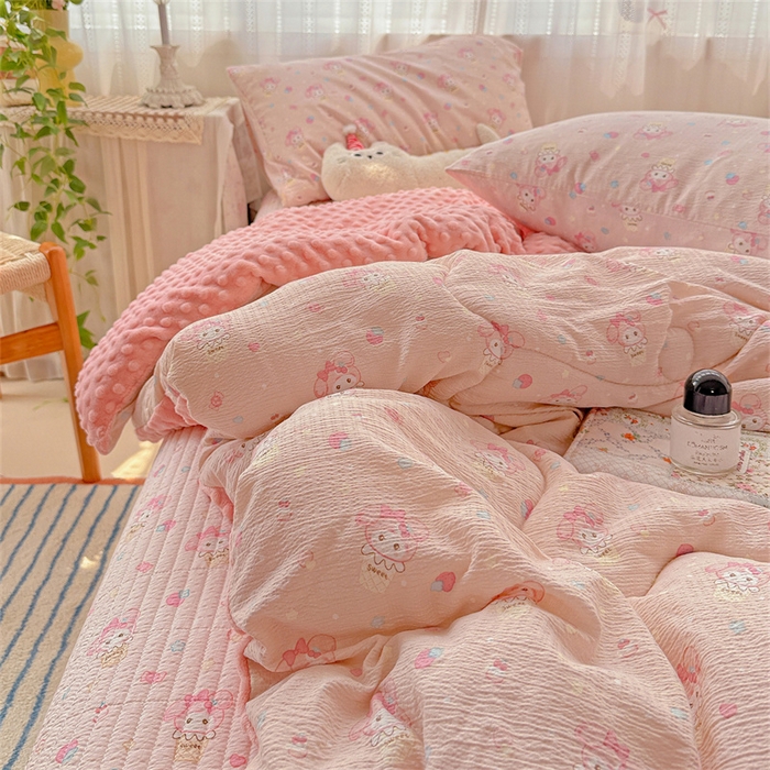 91家纺网 家纺一手货源 找家纺 繁花家居 2025新款床盖豆豆被套春秋被套冬被云感超软木棉被子被芯 花边床盖-豆豆被-萌美蒂