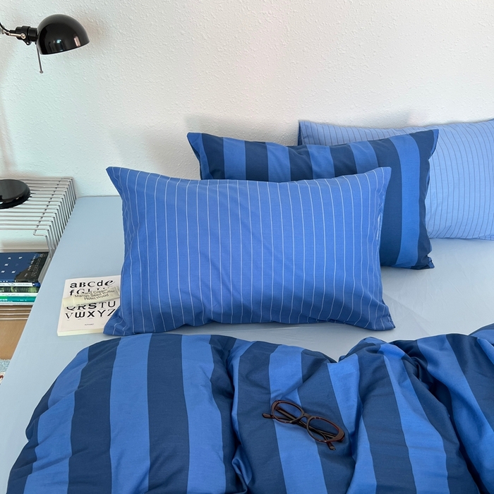 91家纺网 家纺一手货源 找家纺 蜜宿 2025新款亲肤舒适混搭条纹全棉纯棉斜纹四件套-蓝调冰岛 蓝调冰岛（月光蓝条+冰川蓝条）