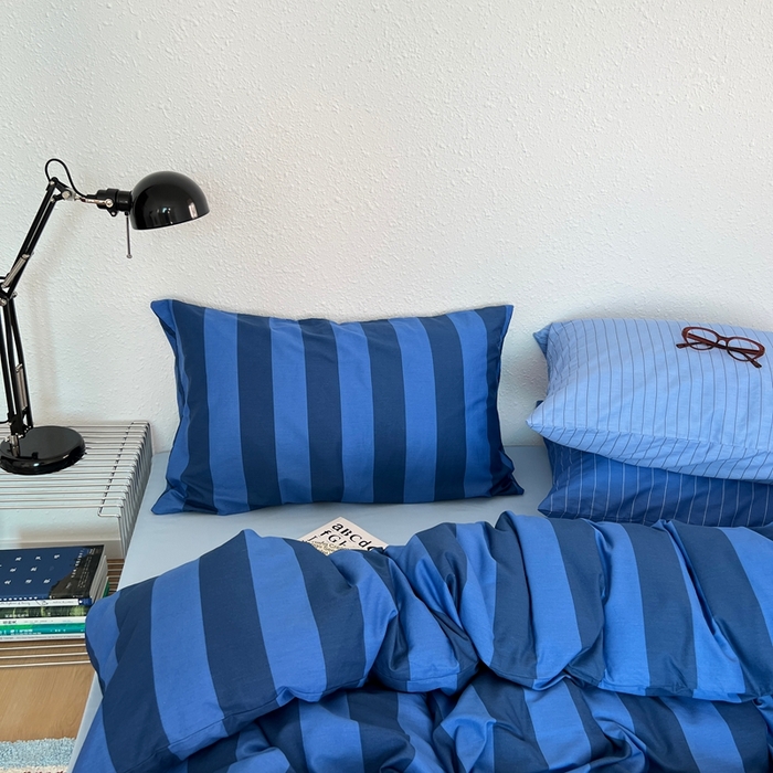 91家纺网 家纺一手货源 找家纺 蜜宿 2025新款亲肤舒适混搭条纹全棉纯棉斜纹四件套-蓝调冰岛 蓝调冰岛（月光蓝条+冰川蓝条）