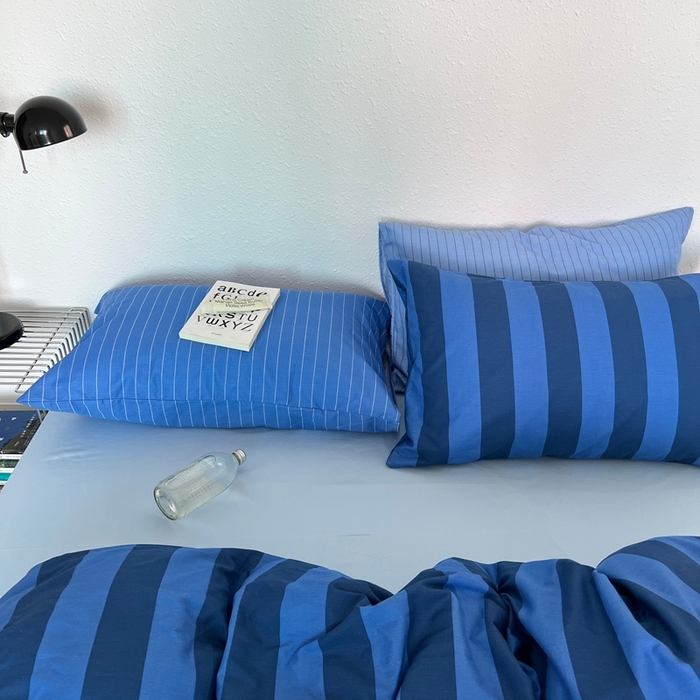 91家纺网 家纺一手货源 找家纺 蜜宿 2025新款亲肤舒适混搭条纹全棉纯棉斜纹四件套-蓝调冰岛 蓝调冰岛（月光蓝条+冰川蓝条）