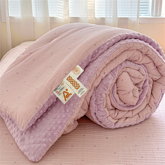 91家纺网 家纺一手货源 找家纺 繁花家居 2025新款床盖豆豆被套春秋被套冬被云感超软木棉被子被芯 花边床盖-豆豆被-紫绒梦心