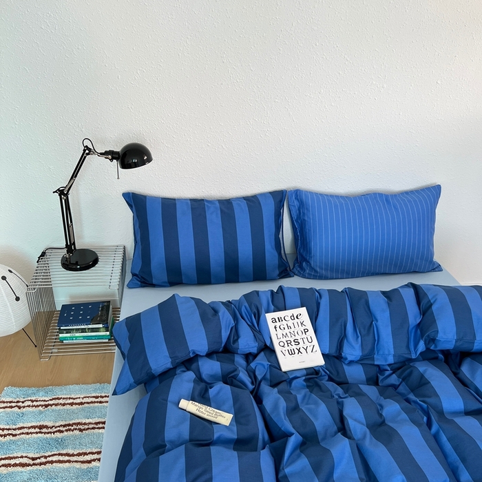 蜜宿 2025新款亲肤舒适混搭条纹全棉纯棉斜纹四件套-蓝调冰岛 蓝调冰岛（海洋蓝条+月光蓝条）