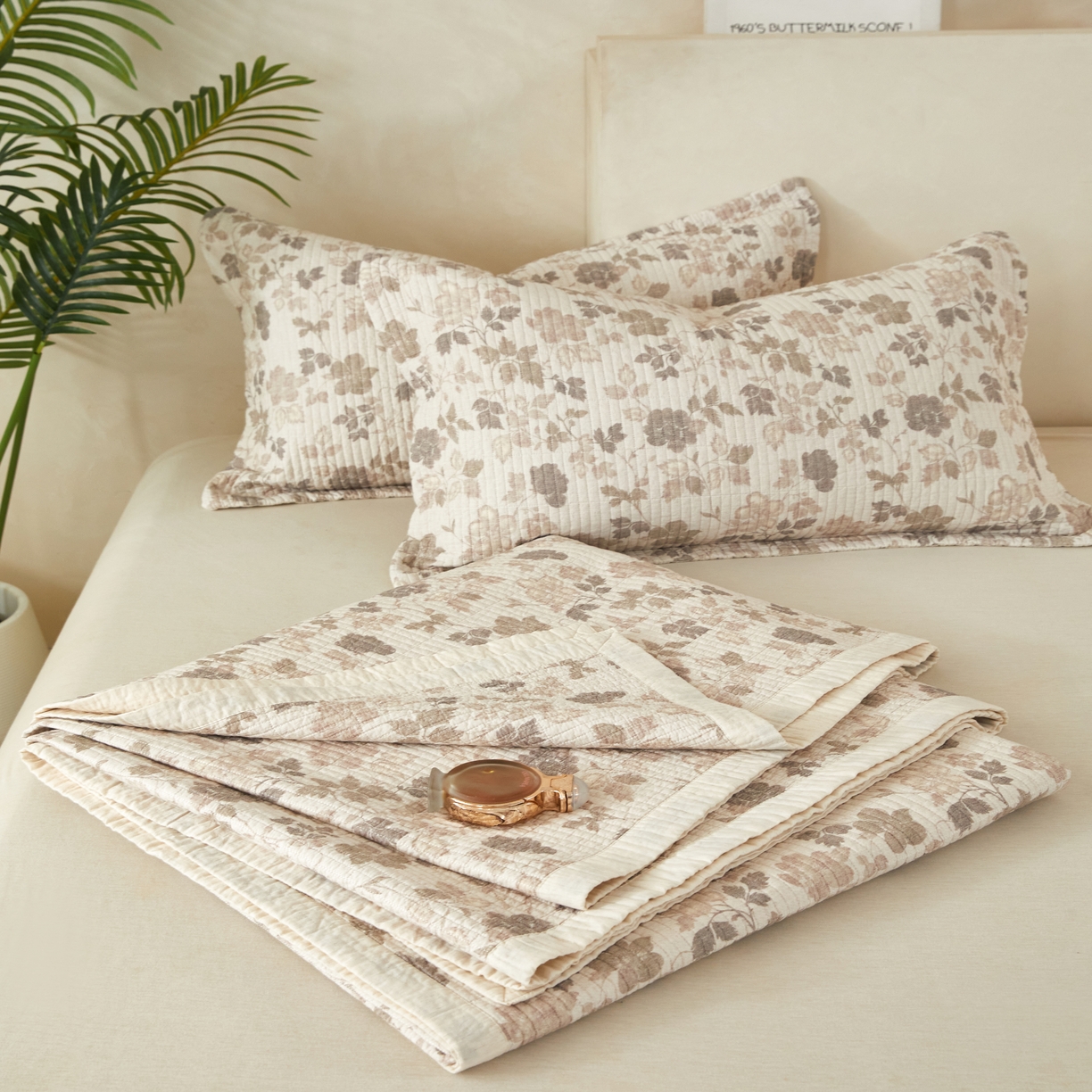 91家纺网 家纺一手货源 找家纺 莎果家纺 2025新款高级轻奢棉麻床盖四件套 绽放