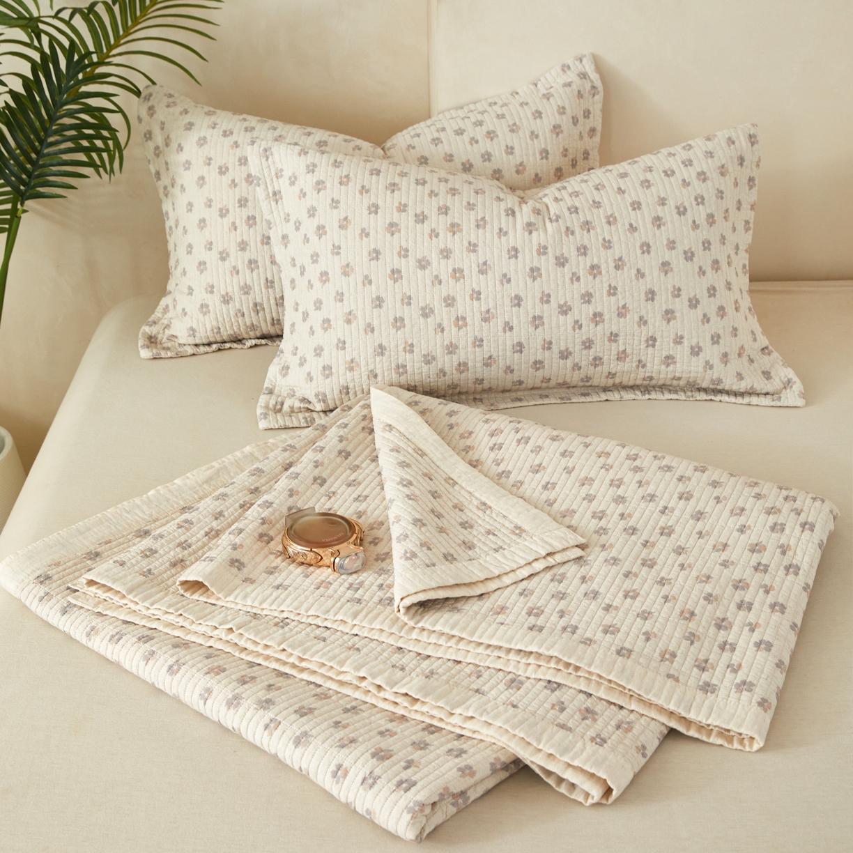 91家纺网 家纺一手货源 找家纺 莎果家纺 2025新款高级轻奢棉麻床盖四件套 花间