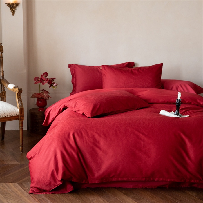 91家纺网 家纺一手货源 找家纺 （总）ONE TWO ONE 121 2025新款婚庆高支高密长绒棉贡缎提花四件套-东方喜礼 【会员-20】 【提供买家秀】为了各位老板们都有利润空间，平台控价券后不得低于318/338元，感谢您的配