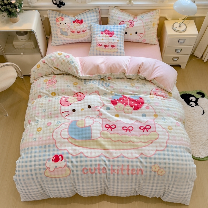 （总）摩妮卡 2025新款亲肤舒适泡泡绒大版卡通印花五件套