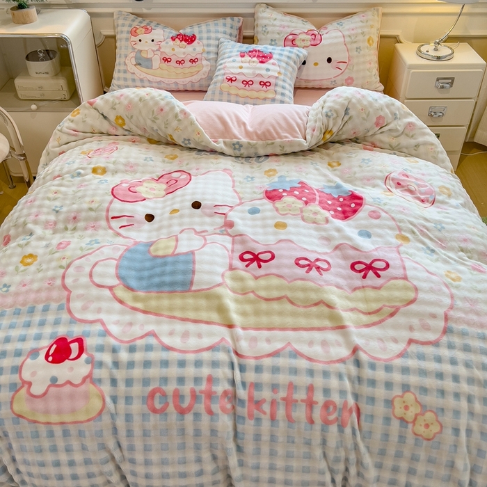 91家纺网 家纺一手货源 找家纺 （总）摩妮卡 2025新款亲肤舒适泡泡绒大版卡通印花五件套