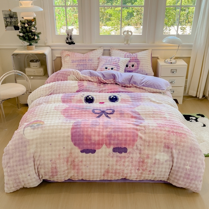 摩妮卡 2025新款亲肤舒适泡泡绒大版卡通印花五件套 大版梦幻布布