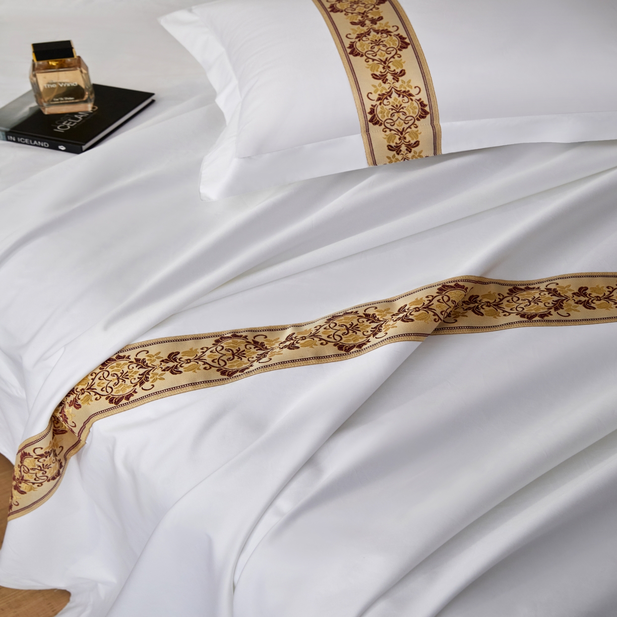 91家纺网 家纺一手货源 找家纺 诚臻/安力森 25年新款酒店织带四件套 鎏金奢境