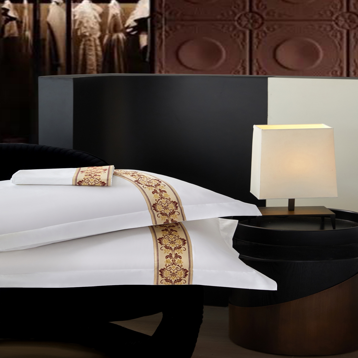 91家纺网 家纺一手货源 找家纺 诚臻/安力森 25年新款酒店织带四件套 鎏金奢境