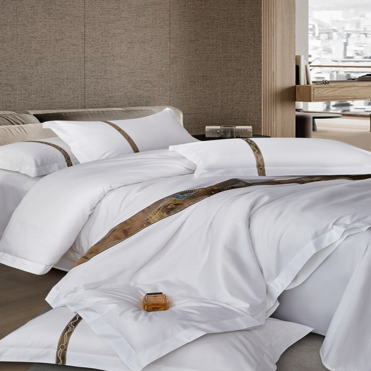 91家纺网 家纺一手货源 找家纺 诚臻/安力森 25年新款酒店织带四件套 原木谧境