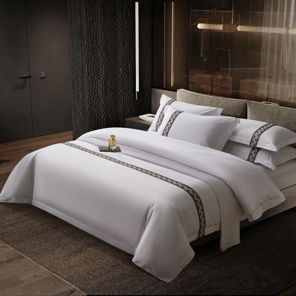 91家纺网 家纺一手货源 找家纺 诚臻/安力森 25年新款酒店织带四件套 暗奢谧境