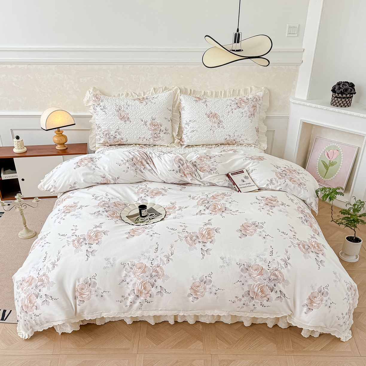 91家纺网 家纺一手货源 找家纺 冬然家纺 2025新款纯棉数码印花工艺款床盖四件套 淡雅清香