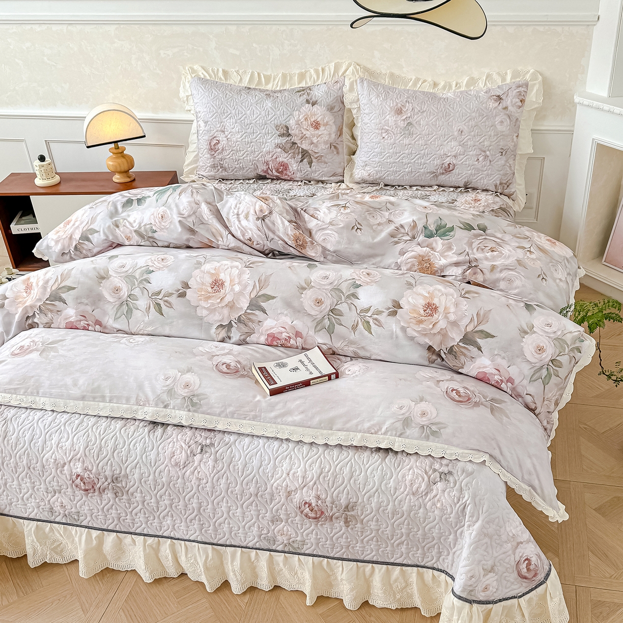 91家纺网 家纺一手货源 找家纺 冬然家纺 2025新款纯棉数码印花工艺款床盖四件套 国色天香