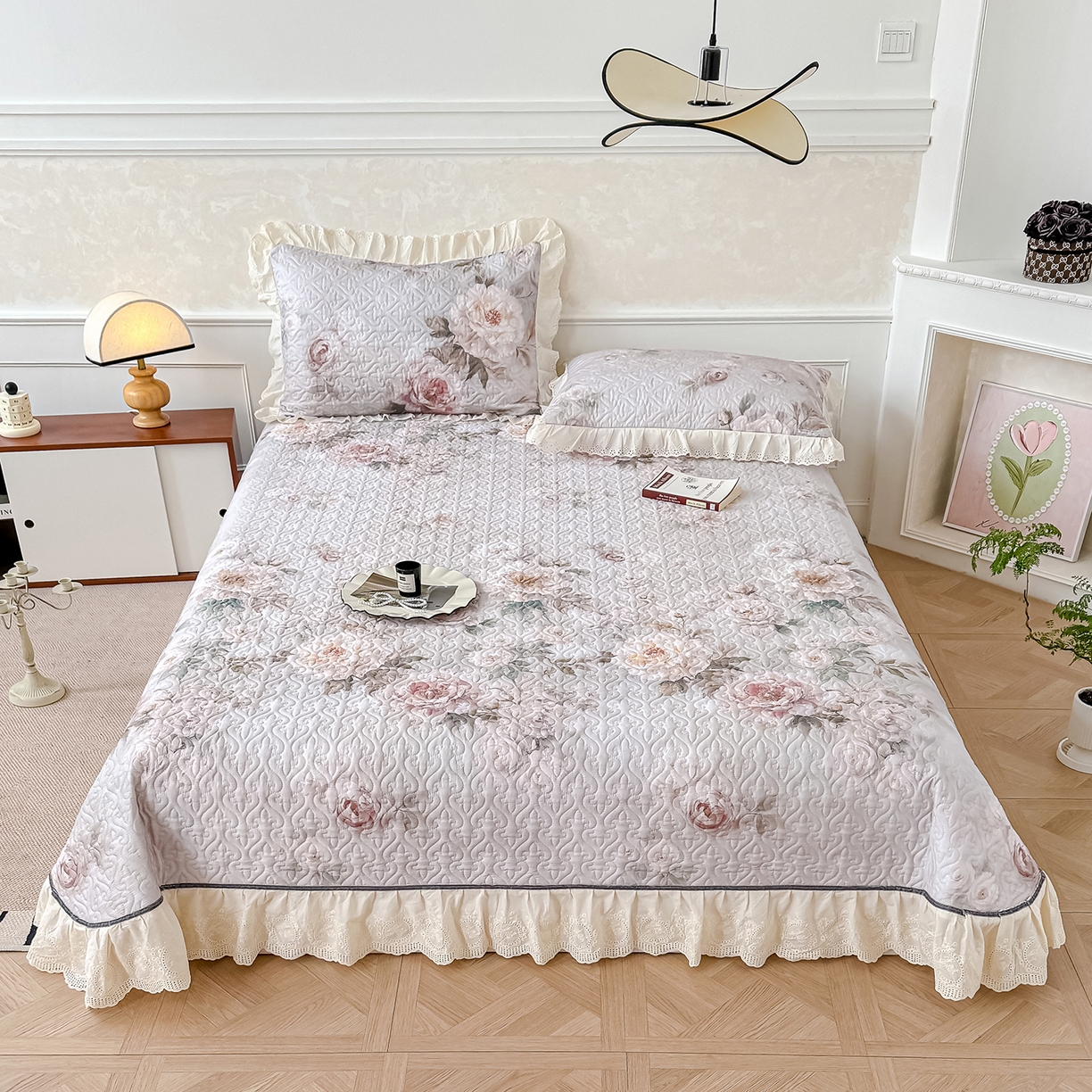 91家纺网 家纺一手货源 找家纺 冬然家纺 2025新款纯棉数码印花工艺款床盖四件套 国色天香