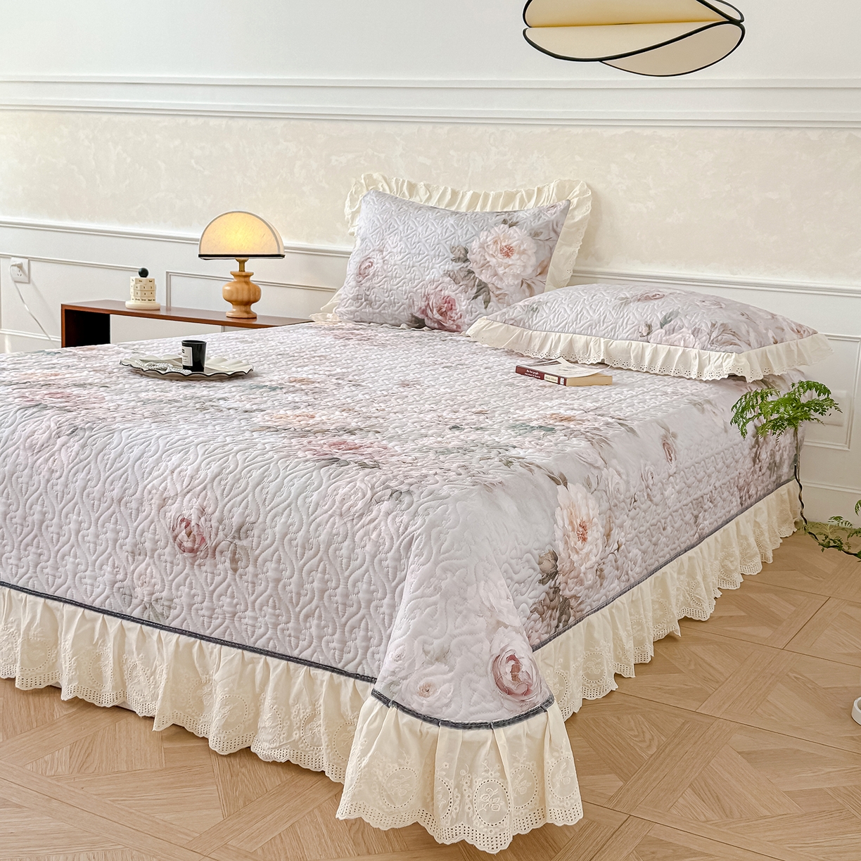 91家纺网 家纺一手货源 找家纺 冬然家纺 2025新款纯棉数码印花工艺款床盖四件套 国色天香