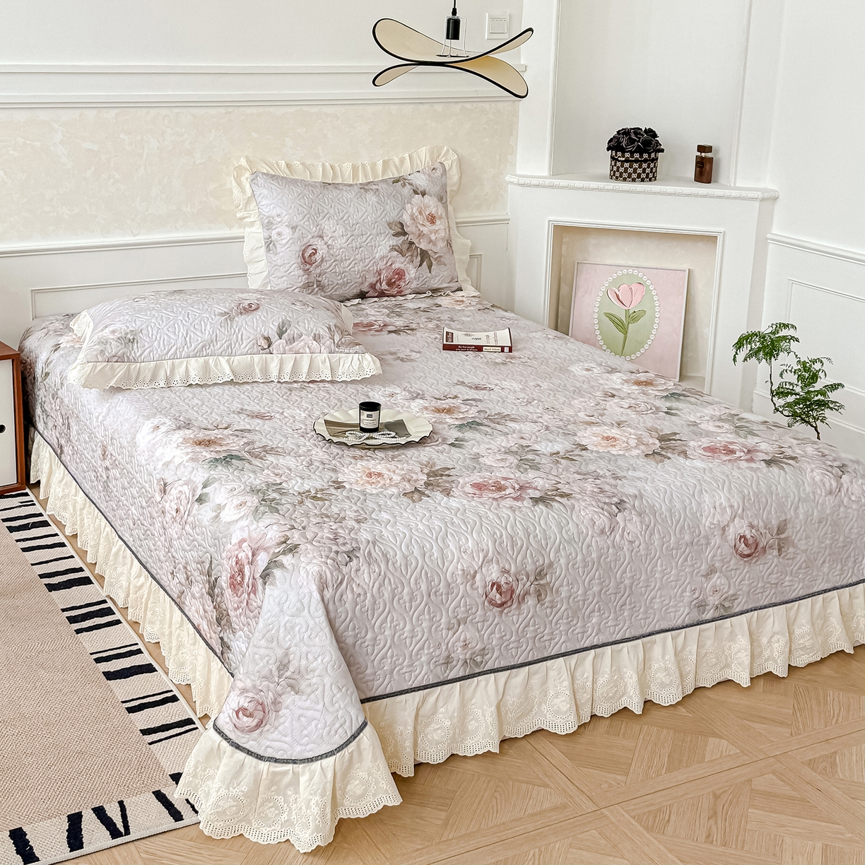 91家纺网 家纺一手货源 找家纺 冬然家纺 2025新款纯棉数码印花工艺款床盖四件套 国色天香