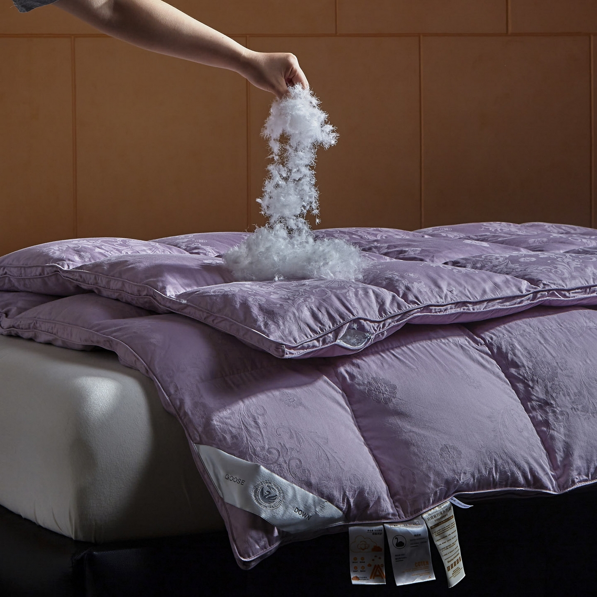 91家纺网 家纺一手货源 找家纺 暖羽屋羽绒馆 2025新款95白鸭绒被子绒子含量95 能过质检 白鸭绒被芯冬被羽绒被 F雅馨 紫色