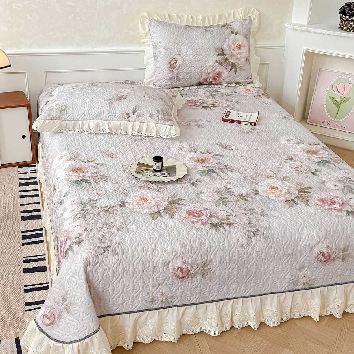 91家纺网 家纺一手货源 找家纺 冬然家纺 2025新款纯棉数码印花工艺款床盖四件套 国色天香