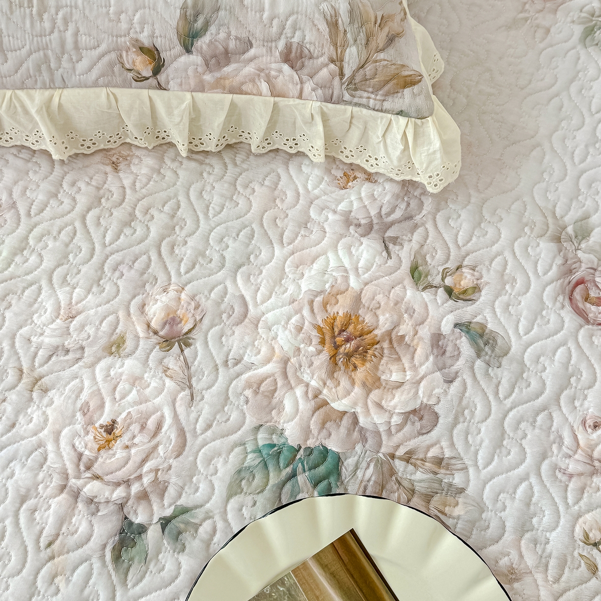 91家纺网 家纺一手货源 找家纺 冬然家纺 2025新款纯棉数码印花工艺款床盖四件套 国色天香