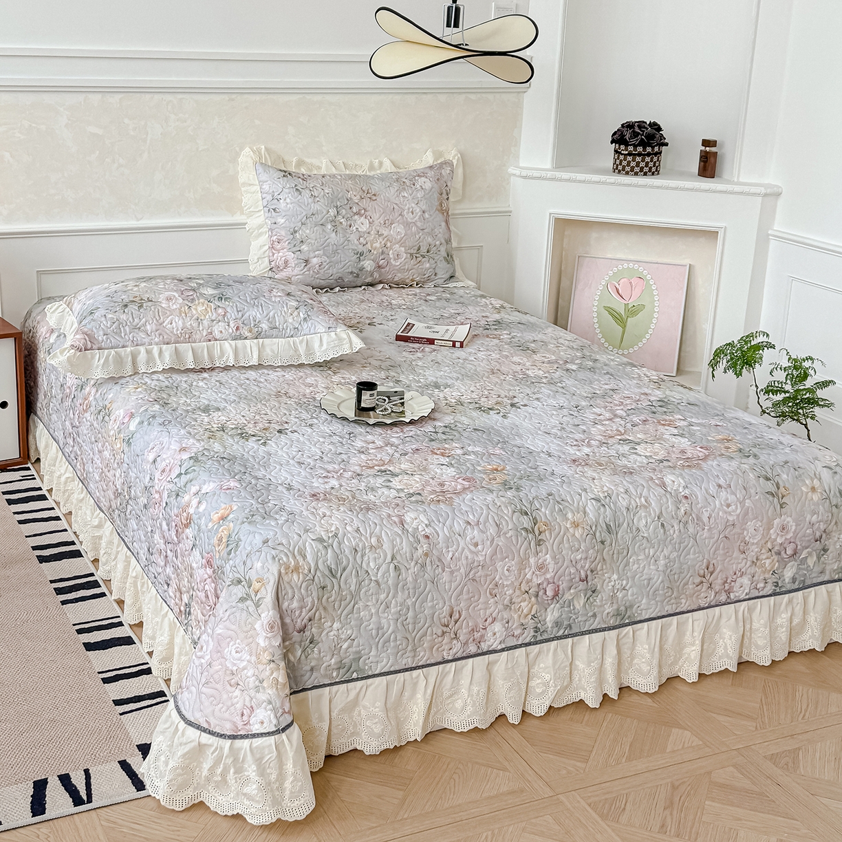 91家纺网 家纺一手货源 找家纺 冬然家纺 2025新款纯棉数码印花工艺款床盖四件套 花海之恋