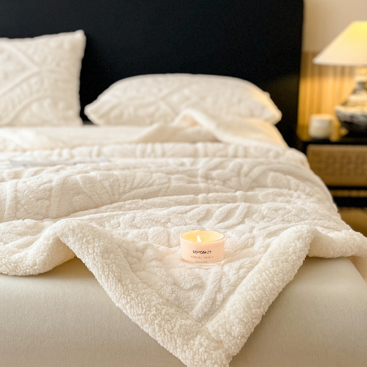 91家纺网 家纺一手货源 找家纺 乐家欣 2025新款提塔芙绒绒羊羔绒毛毯-繁花 繁花-象牙白