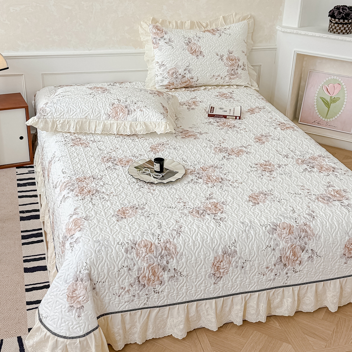 91家纺网 家纺一手货源 找家纺 冬然家纺 2025新款纯棉数码印花工艺款单床盖 淡雅清香