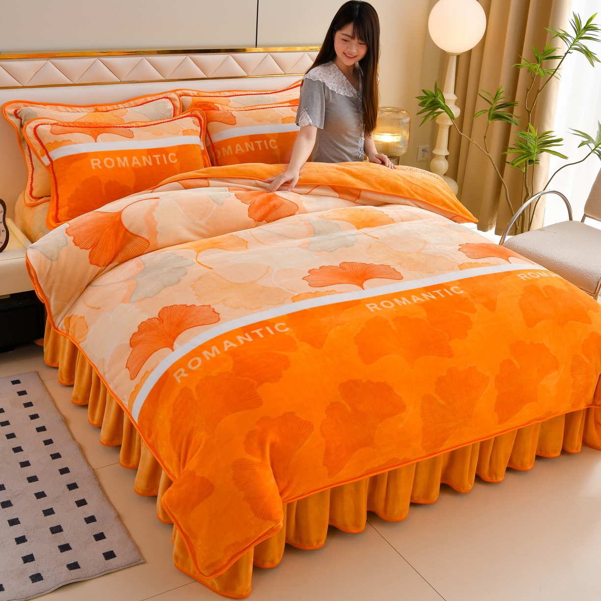 91家纺网 家纺一手货源 找家纺 （总）赫本 2025新品8斤爆品牛奶绒四件套床裙款金雕绒法莱绒四套件