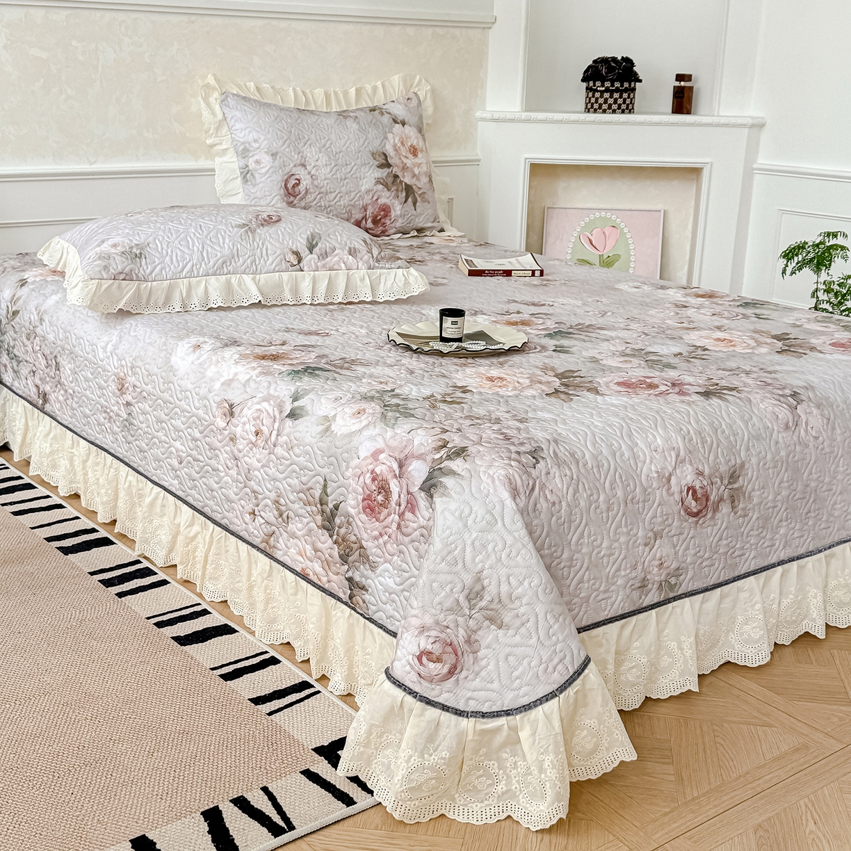 91家纺网 家纺一手货源 找家纺 冬然家纺 2025新款纯棉数码印花工艺款单床盖 国色天香