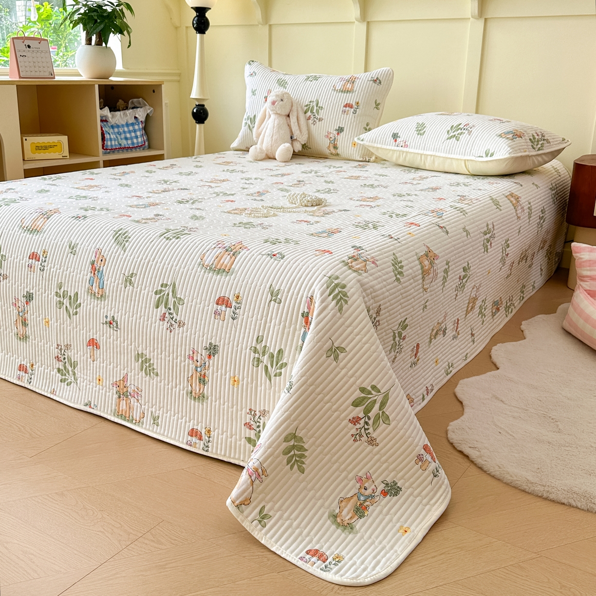 91家纺网 家纺一手货源 找家纺 寐居家纺 2025新款A类数码印花老粗布夹棉床盖 春日半夏