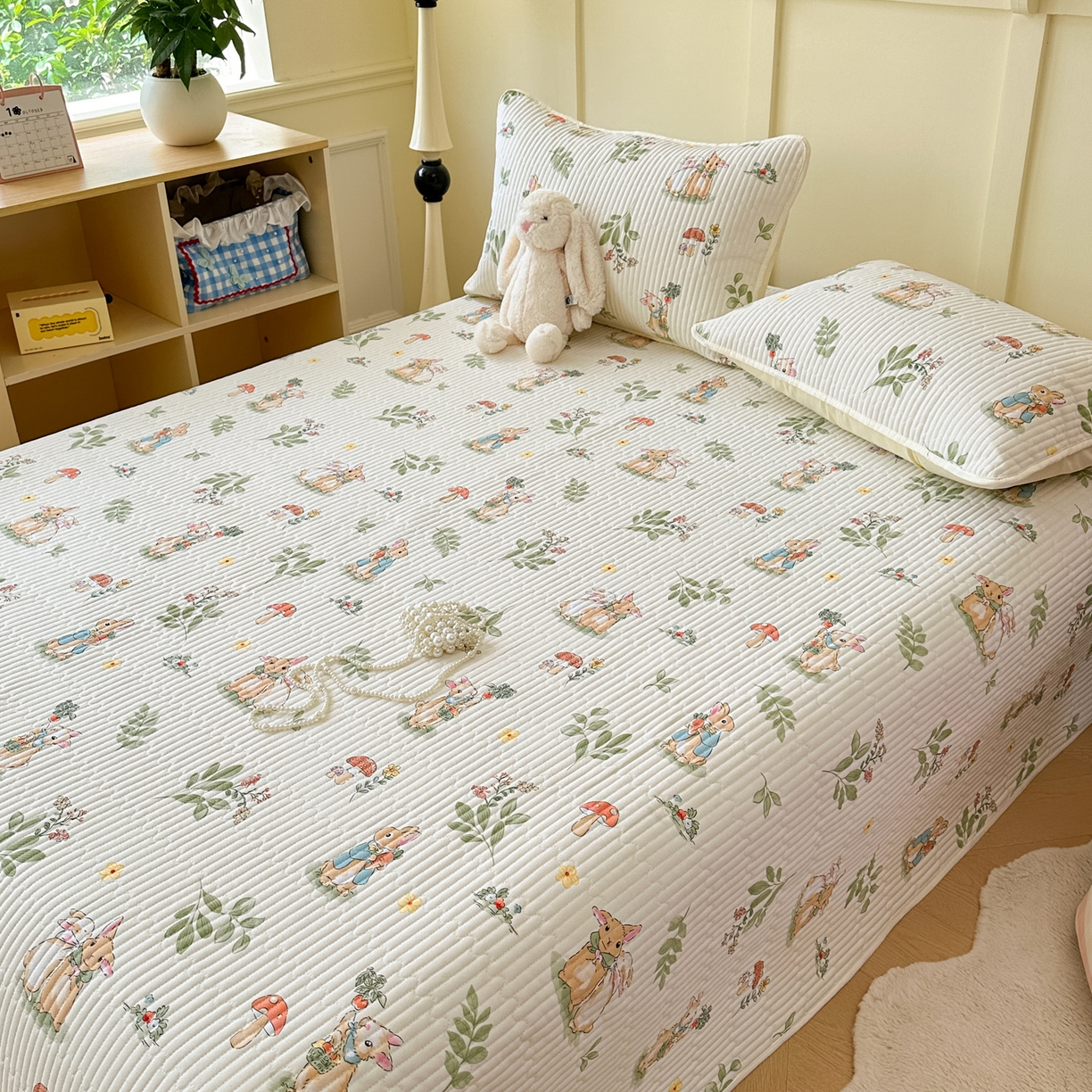 91家纺网 家纺一手货源 找家纺 寐居家纺 2025新款A类数码印花老粗布夹棉床盖 春日半夏