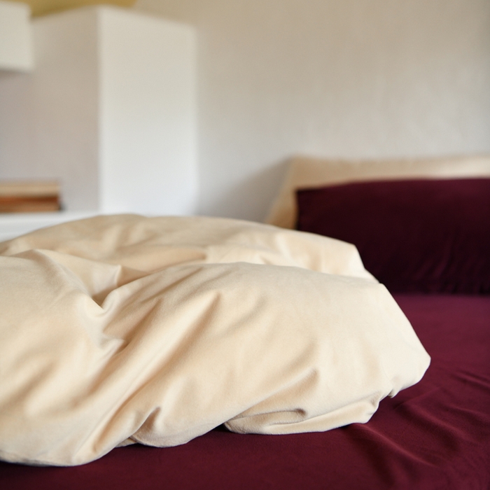 91家纺网 家纺一手货源 找家纺 例外 2025新款简约天鹅绒安可拉混搭四件套 奶茶+安可拉红