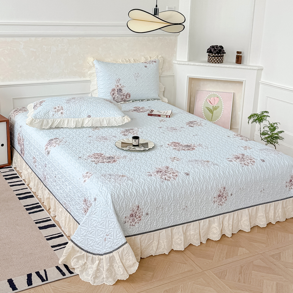 91家纺网 家纺一手货源 找家纺 冬然家纺 2025新款纯棉数码印花工艺款单床盖 花影