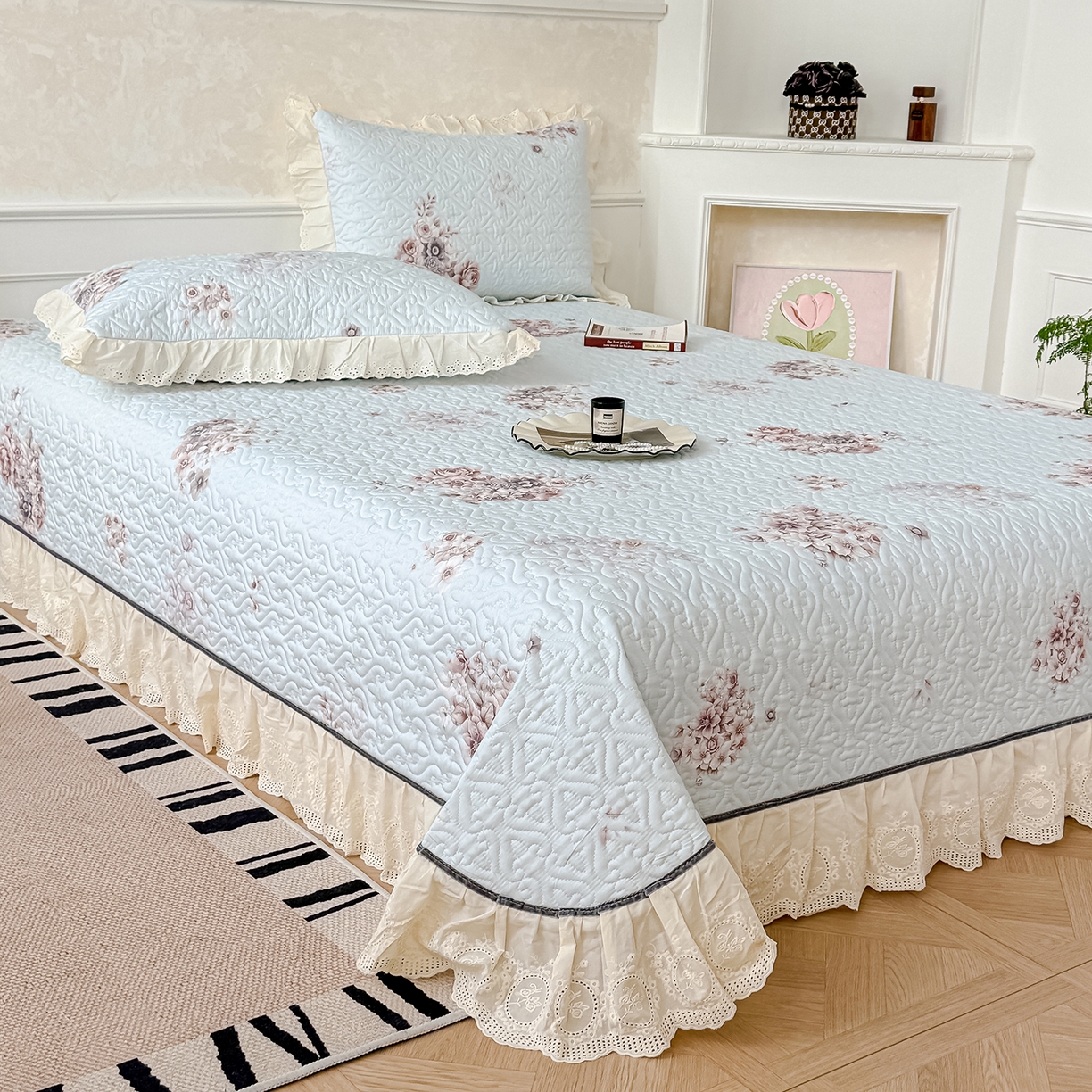 91家纺网 家纺一手货源 找家纺 冬然家纺 2025新款纯棉数码印花工艺款单床盖 花影