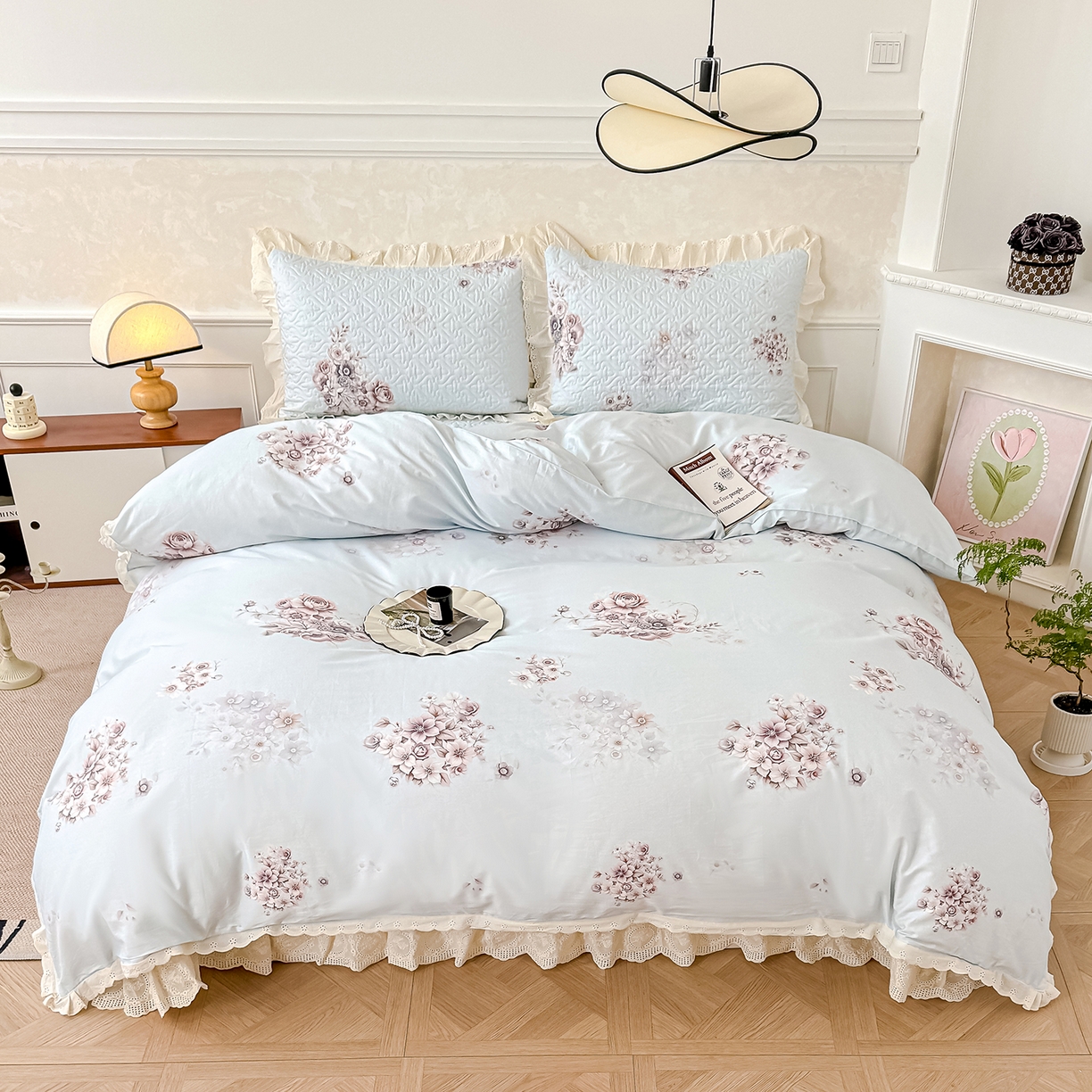 91家纺网 家纺一手货源 找家纺 冬然家纺 2025新款纯棉数码印花工艺款单床盖 花影