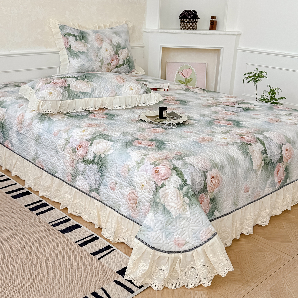 91家纺网 家纺一手货源 找家纺 冬然家纺 2025新款纯棉数码印花工艺款单床盖 梦幻花镜