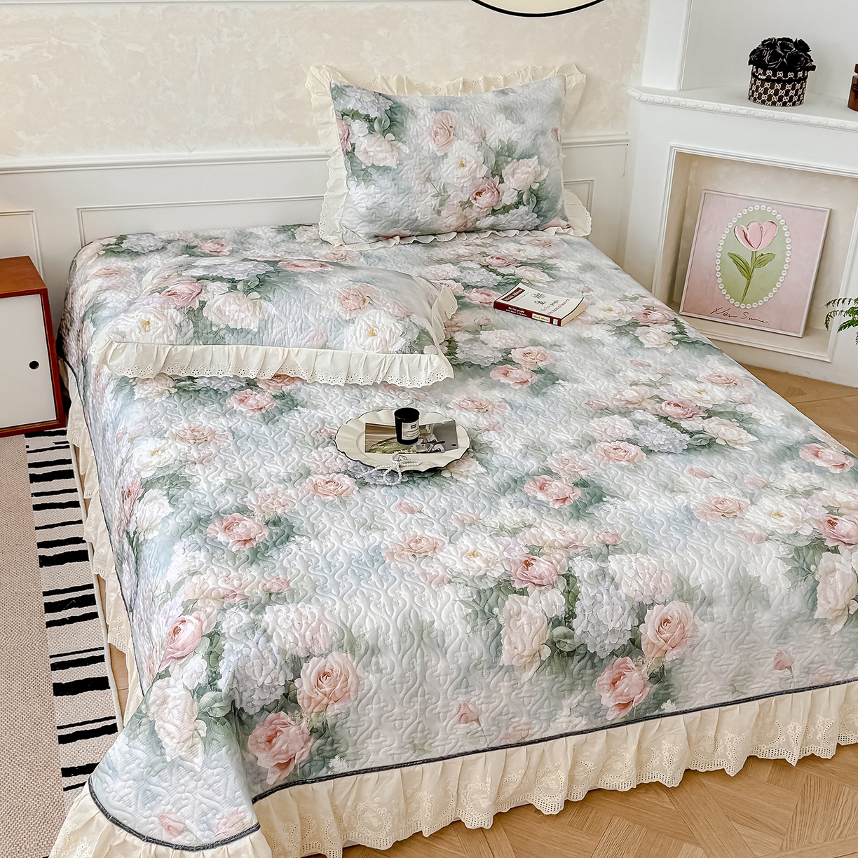 91家纺网 家纺一手货源 找家纺 冬然家纺 2025新款纯棉数码印花工艺款单床盖 梦幻花镜