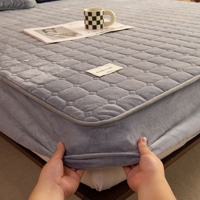 （总）眠博士 2025新款纯色简约牛奶绒夹棉床褥床笠系列-大床