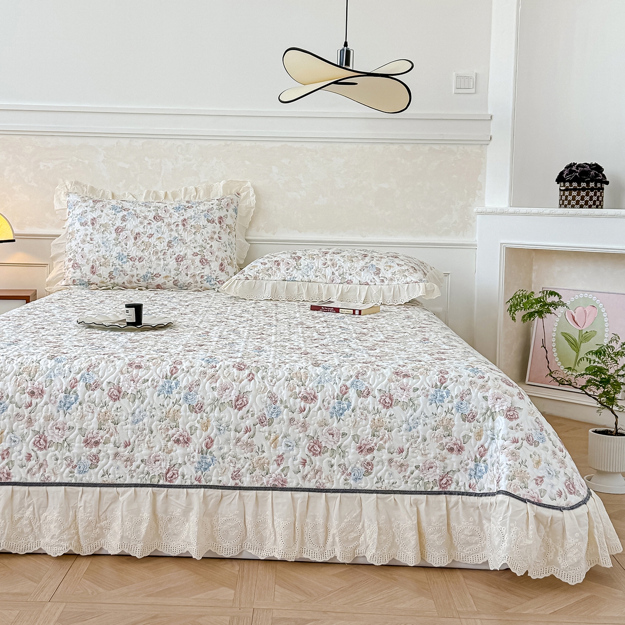 91家纺网 家纺一手货源 找家纺 冬然家纺 2025新款纯棉数码印花工艺款单床盖 田园花梦