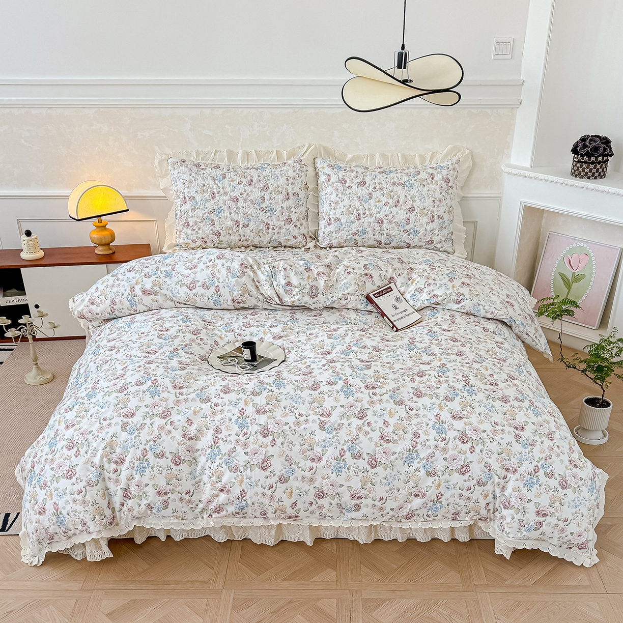 91家纺网 家纺一手货源 找家纺 冬然家纺 2025新款纯棉数码印花工艺款单床盖 田园花梦