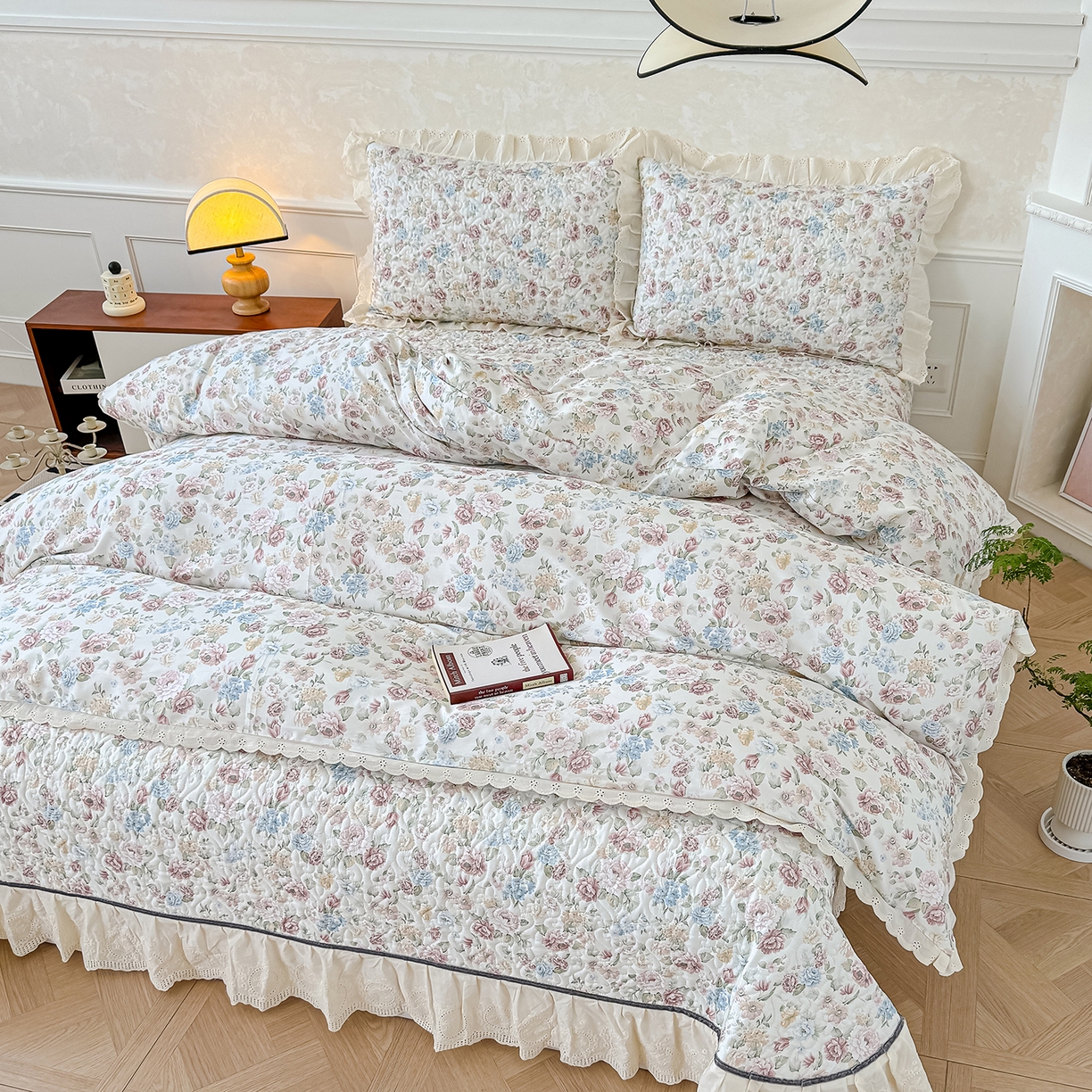 91家纺网 家纺一手货源 找家纺 冬然家纺 2025新款纯棉数码印花工艺款单床盖 田园花梦