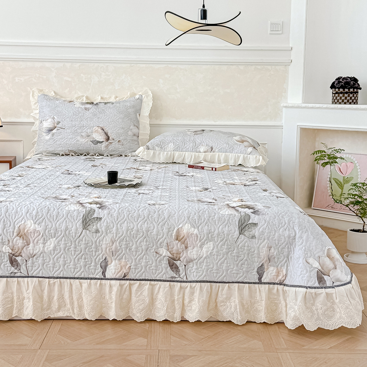 91家纺网 家纺一手货源 找家纺 冬然家纺 2025新款纯棉数码印花工艺款单床盖 玉兰花