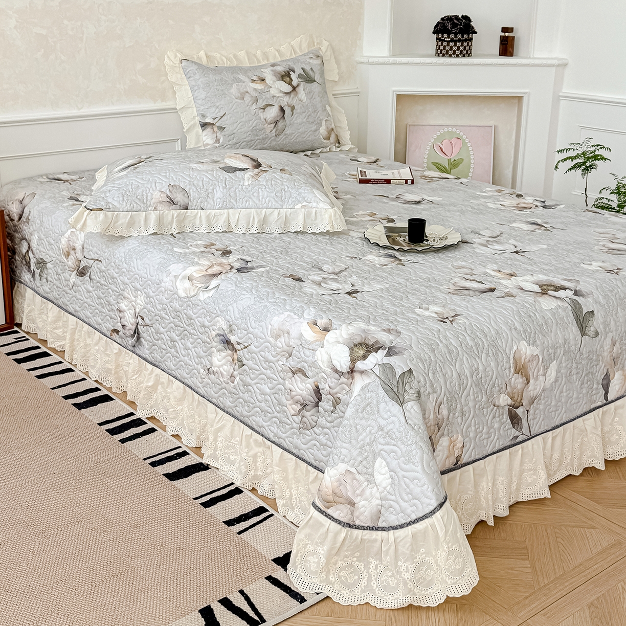 91家纺网 家纺一手货源 找家纺 冬然家纺 2025新款纯棉数码印花工艺款单床盖 玉兰花