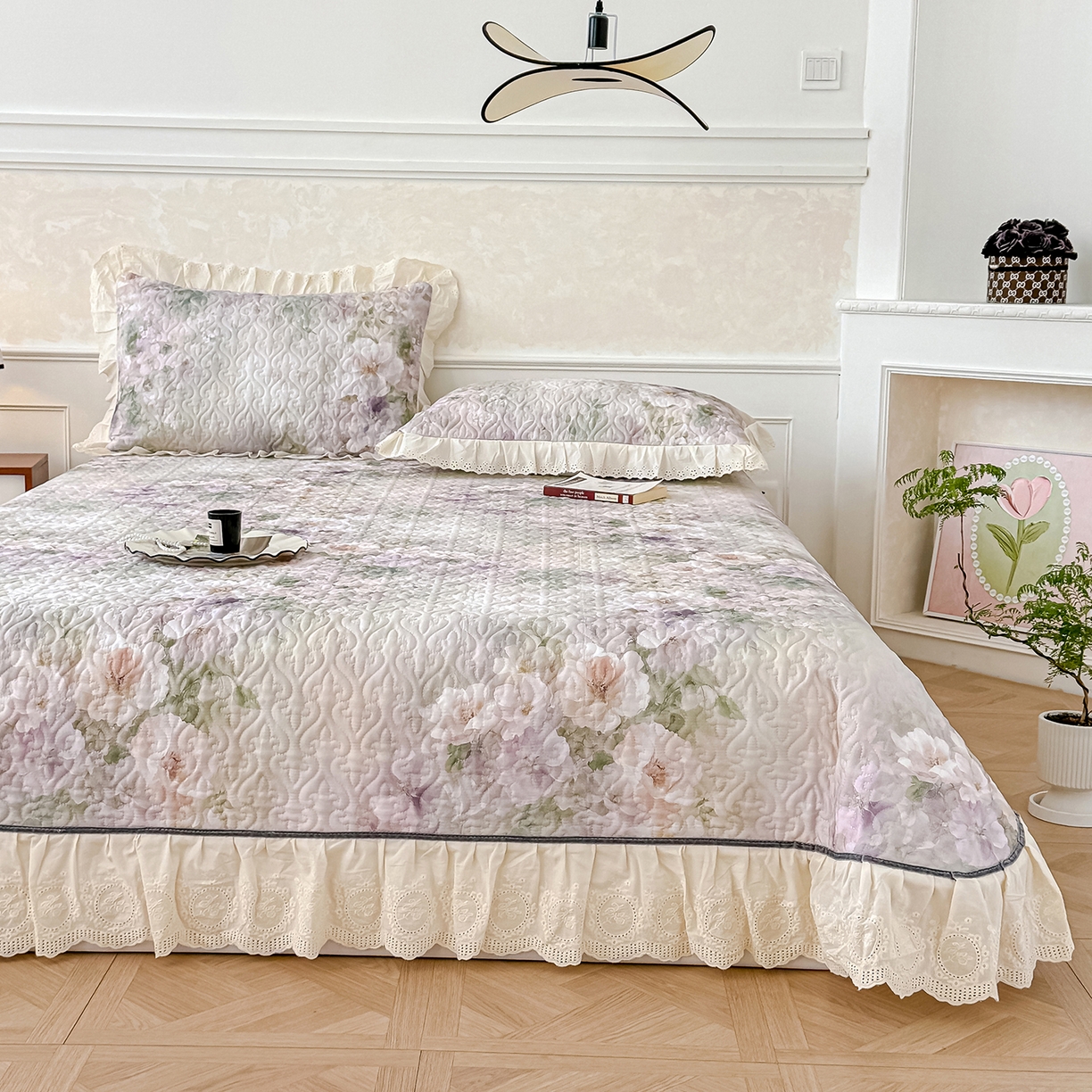 91家纺网 家纺一手货源 找家纺 冬然家纺 2025新款纯棉数码印花工艺款单床盖 珍爱花语