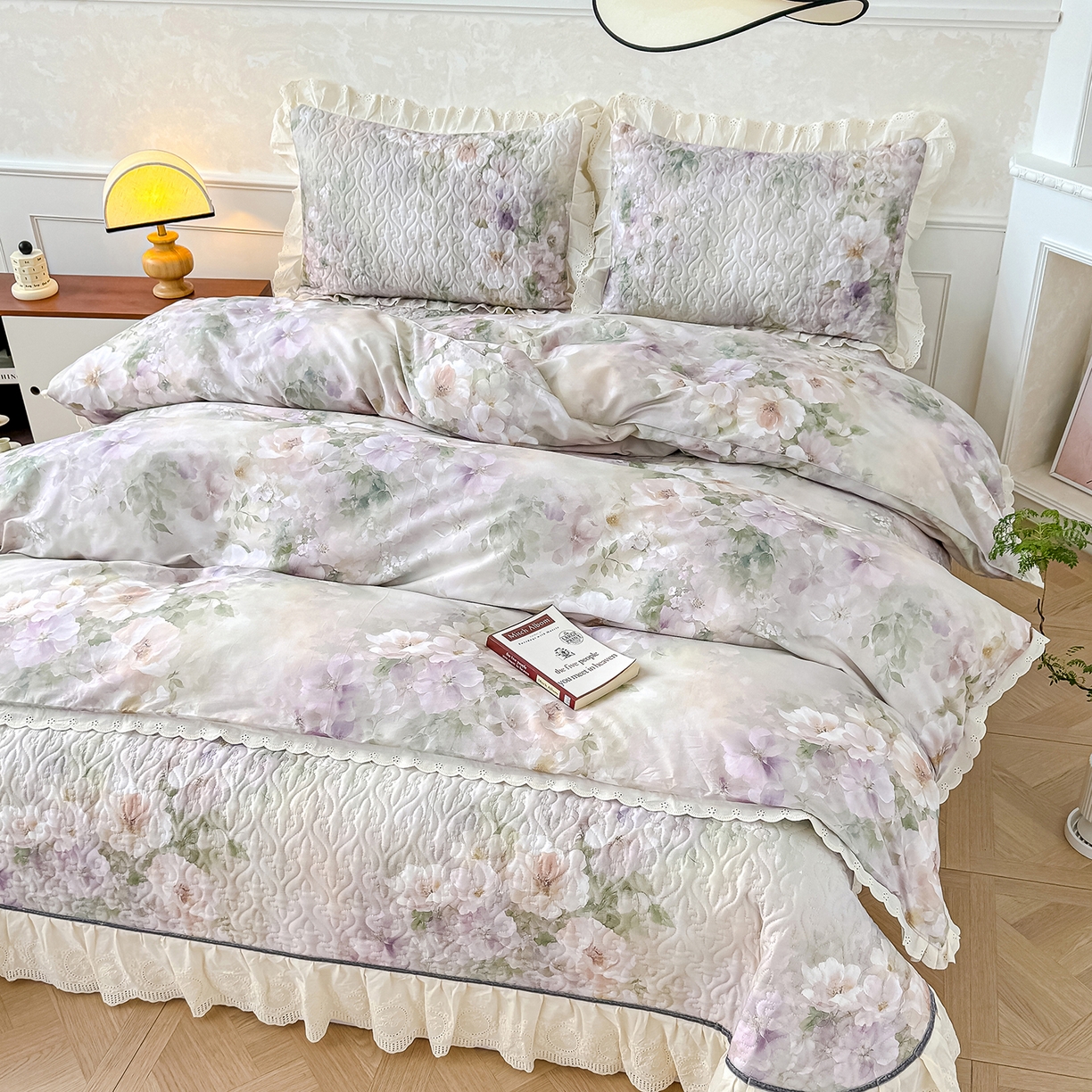 91家纺网 家纺一手货源 找家纺 冬然家纺 2025新款纯棉数码印花工艺款单床盖 珍爱花语