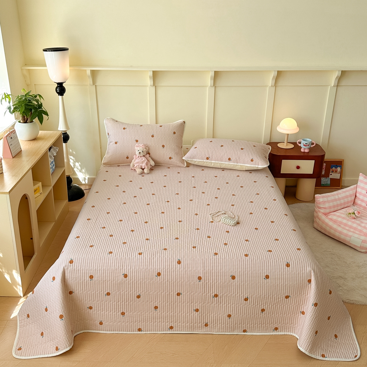 寐居家纺 2025新款A类数码印花老粗布夹棉床盖 橘里橘气