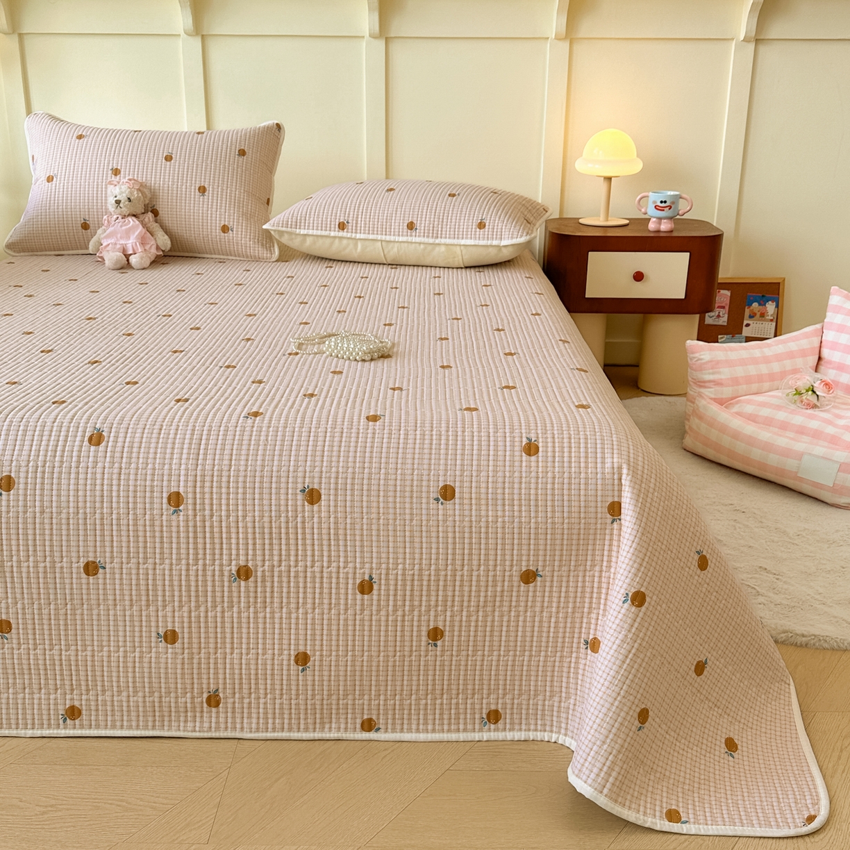 91家纺网 家纺一手货源 找家纺 寐居家纺 2025新款A类数码印花老粗布夹棉床盖 橘里橘气