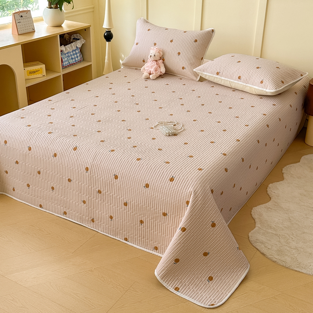 91家纺网 家纺一手货源 找家纺 寐居家纺 2025新款A类数码印花老粗布夹棉床盖 橘里橘气